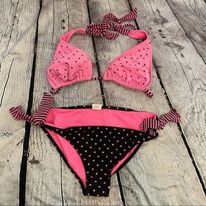 xhilaration pink and black two piece bikini set large